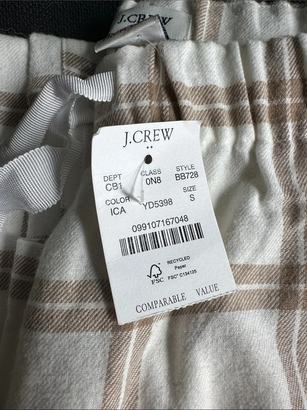 J. Crew Kids Plaid PJ in Cream and Tan